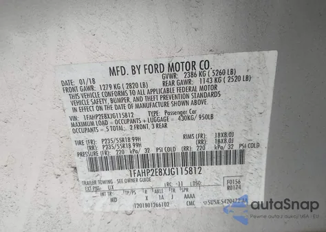 2018 Ford Taurus Sel from USA, damaged, VIN 1FAHP2E8XJG115812